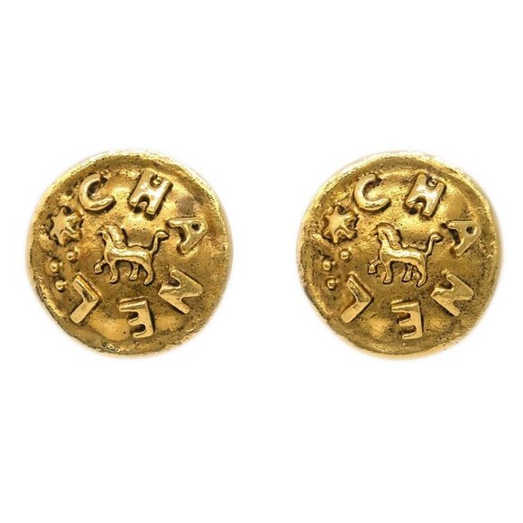 Chanel Lion Button Earrings Clip-On Gold - Picture 1 of 4